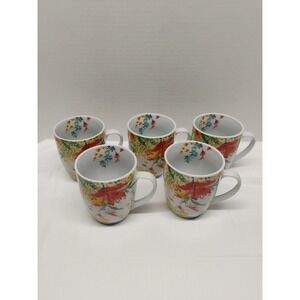 Fitz and Floyd Garden Delight Spring Floral Porcelain Coffee Mug Cups Set of 5
